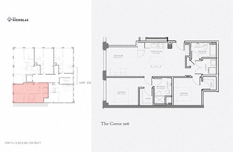 Floor plan for 2 beds, 2 baths, 914 sqft